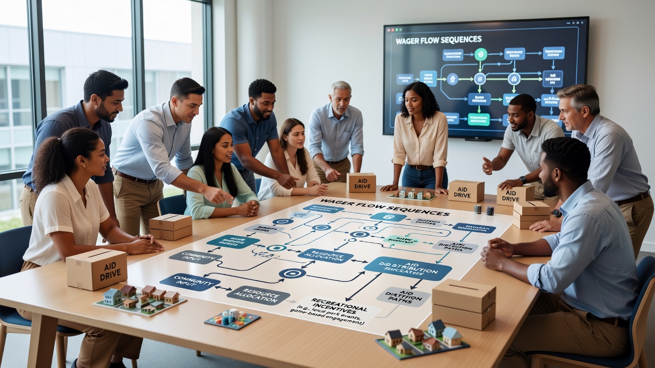 Participants analyzing wager flow data during a collaborative simulation session
