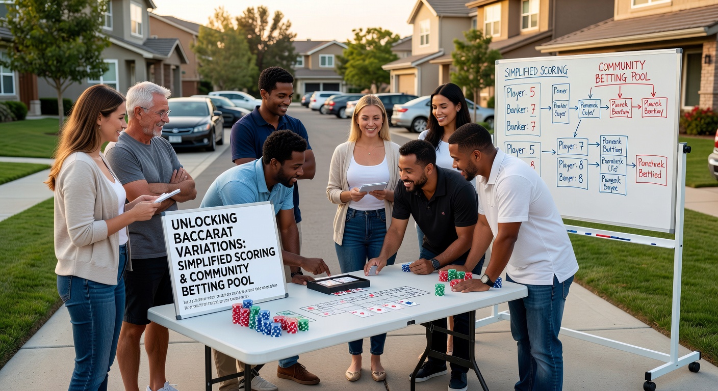 Group of neighbors participating in baccarat betting pool at community fundraiser